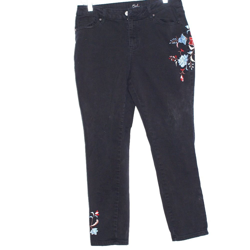 Earl  Black Skinny Ankle Jeans With Floral Embroidery Women's Size 14